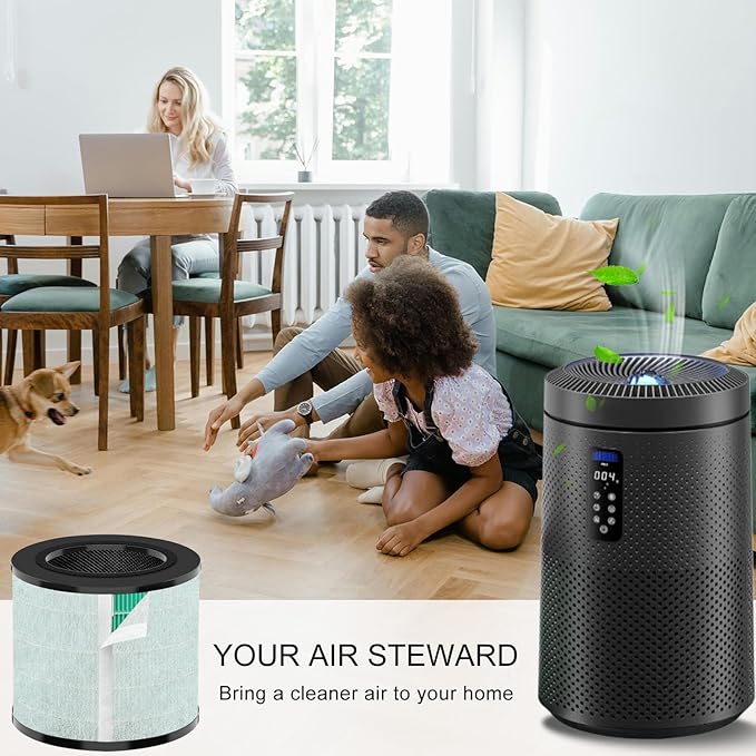 Replacement Filter Compatible with MK08W MK09W Air Purifier, True HEPA H13 4-Stage Filtration Activated Carbon 2-in-1, 2-Pack