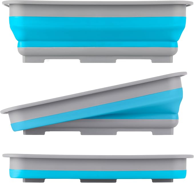 Collapsible Bucket for Cleaning - 7.27L Foldable Wash Bin Dish Tub - Collapsible Wash Basin or Camping Sink for Beach, Tailgating, or Soaking Laundry - Cleaning Supplies by Wakeman (Blue)