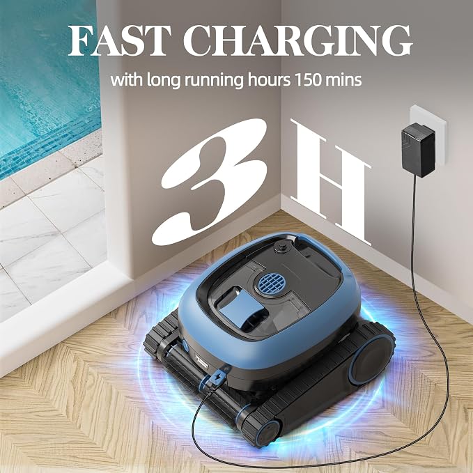 Robotic Pool Vacuum, 3-in-1 Cordless Pool Cleaner for Inground & Above Ground Pools, Wall & Waterline Cleaning, Smart Navigation, Self-Parking