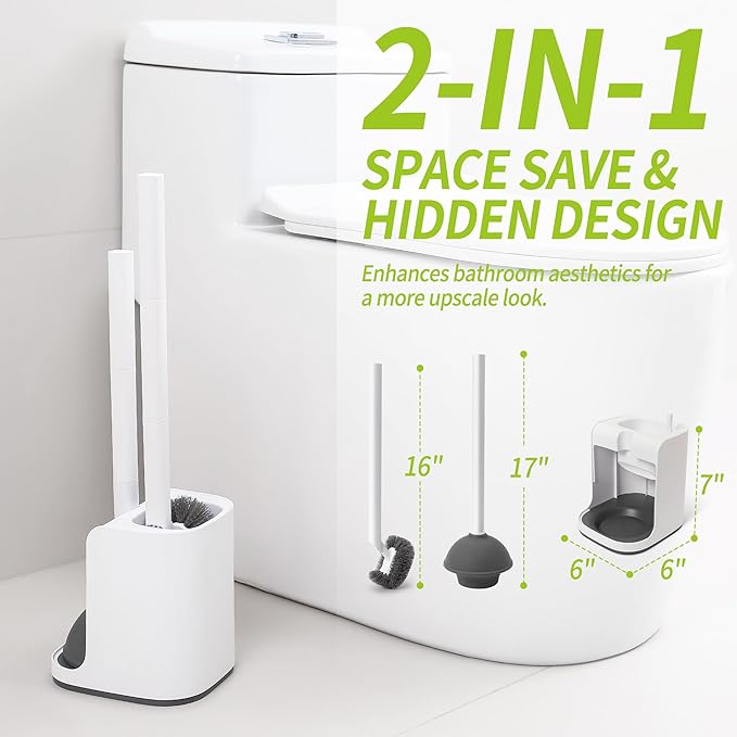 IVYROLL Toilet Brush and Plunger Set Hidden, S-Shaped Toilet Brush Plunger Combo 2 Pack, Perfect for Homes, Apartments & Bathrooms