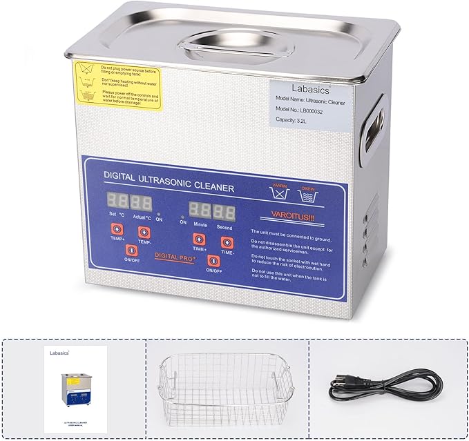 Labasics Ultrasonic Cleaner, Professional All-Purpose Stainless Steel Ultrasonic Washing Device with Digital Display Timer and Heat Control for Laboratory 110V, 3.2L