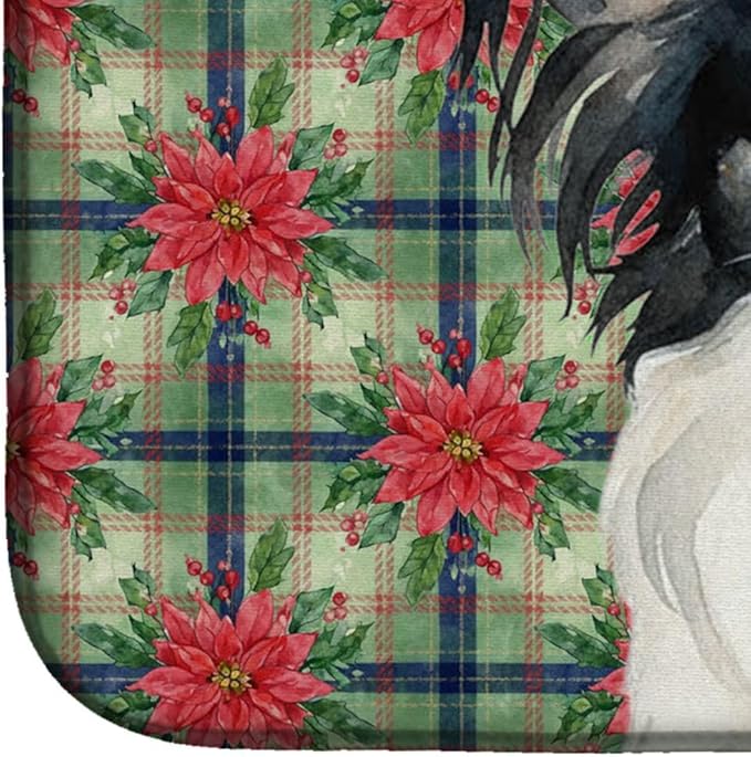 Caroline's Treasures Black and White Papillon Christmas PoinsettIas Dish Drying Mat Absorbent Dish Drying Mat Pad for Kitchen Counter Dish Drainer Mat for Countertop, 14 x 21", Multicolor