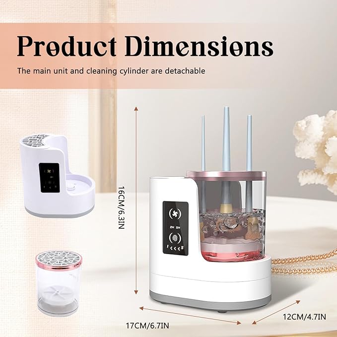 Electric Makeup Brush Cleaner, 3 in 1 Automatic Make up Brush Cleaner and Dryer, Portable Make up Brush Cleaner Cleanser Machine with Multi-size Slots for All Types of Makeup Brushes, Eyeshadow Brush
