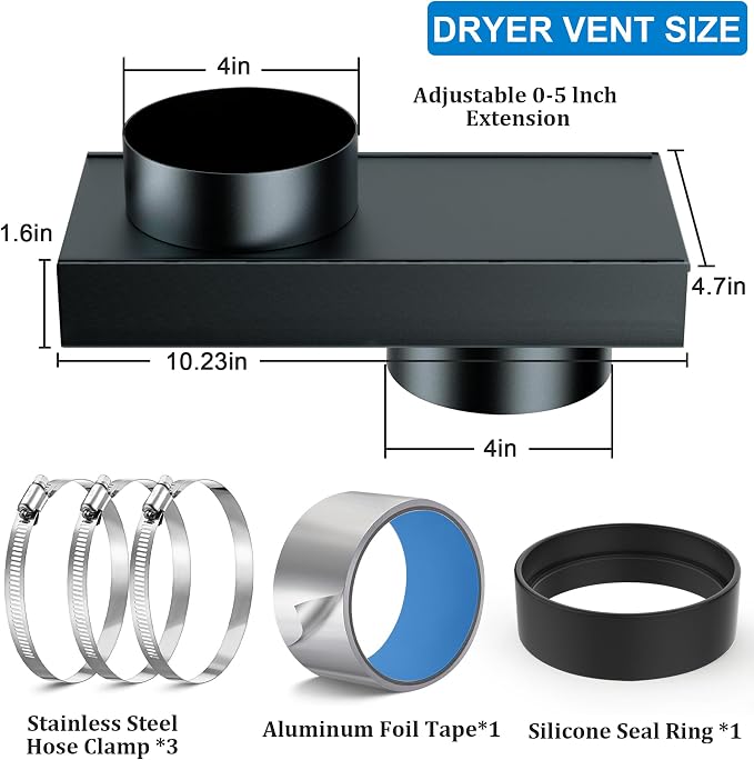 Upgraded 84049 Periscope Dryer Vent Connector Kit,0-5" Adjustable Telescoping Dryer Vent, Low Profile Close-to-Wall Short Small Stainless Steel Dryer Vent for Tight Spaces, with Anti-Leakage Seal Ring