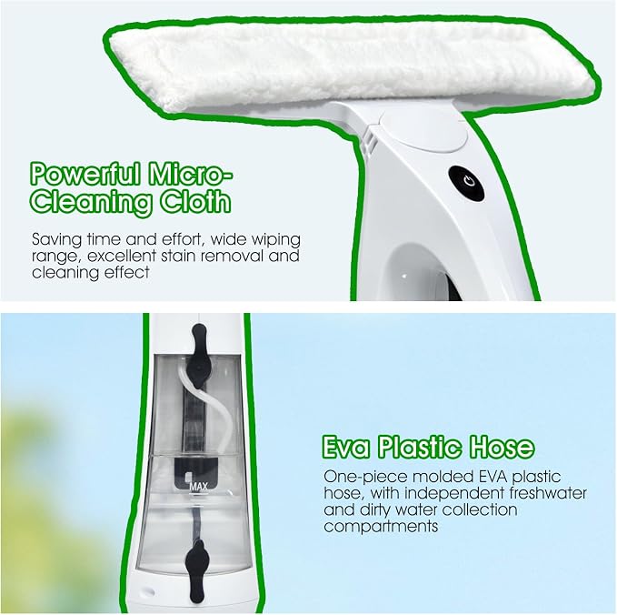Cordless Electric Window Vacuum Squeegee, 2000Pa Powerful Suction with Water Collection Tank, Rechargeable Window Cleaner Tool for Glass, Shower Doors, Mirrors & Car, 2000mAh