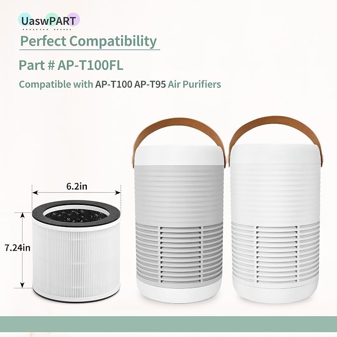 AP-T100FL Filter Replacement Compatible with HoMedics Air Purifier Filters AP-T100FL AP-T95 | True HEPA Activated Carbon Filter 3-in-1 | 2-Pack