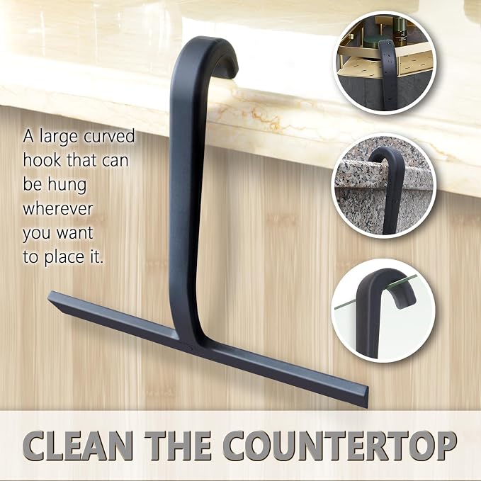 Shower Squeegee for Glass Doors – 10" Silicone Squeegee with Built-in Hook, One-Piece Seamless Design, Streak-Free & No-Scratch Window Cleaner for Bathroom, Mirrors & Tiles Black