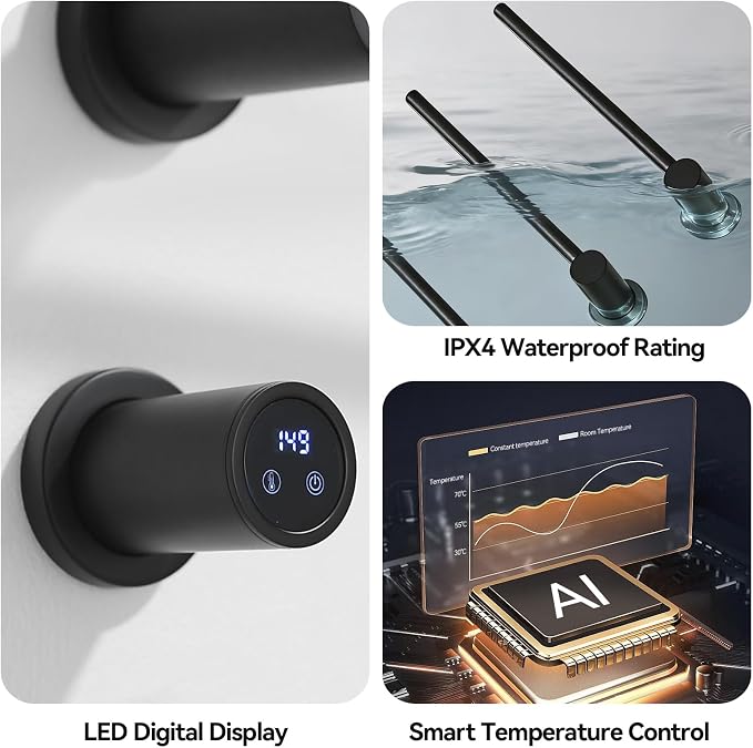Electric Towel Warmer Concealed, Swivel Heated Towel Rack for Bathroom, Built-in Modular Electric Towel Rack with Timer, Thermostat, LED Display, 3 Bar 180° Rotation, Hardwired (Black, 3-Bar)