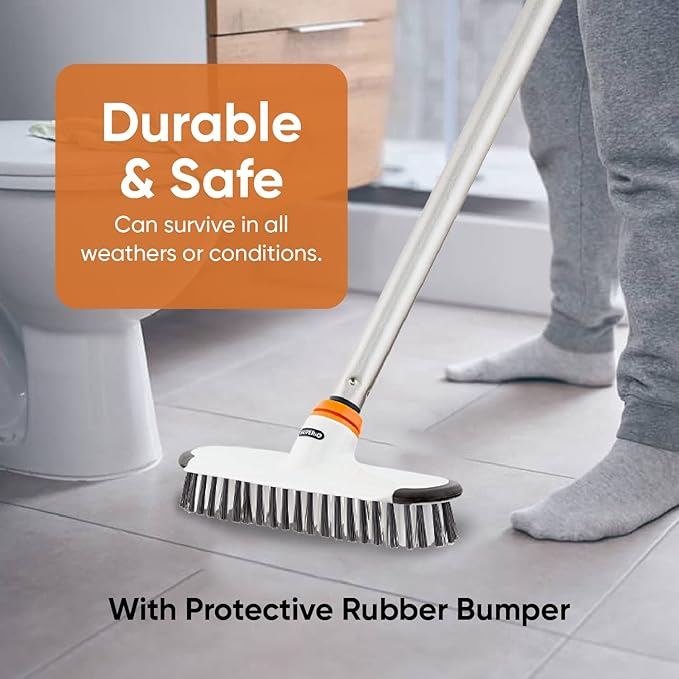 Superio Deck Scrub Brush with Long Handle, Heavy Duty Stiff Bristles Grout Scrubber with Scraper - Cleans Hot Tub, Swimming Pool, Granite Tiles, Bathroom, Patio, Kitchen, Wall and Deck (48 Inches)