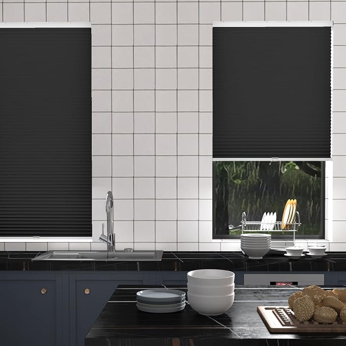 MYshade Cordless Cellular Window Shades No Tools No Drill Blackout Blinds for Indoor Windows Size 39.5" Wide X 72" Height Black Room Darkening Window Blinds for Bedroom, Bathroom, Kitchen