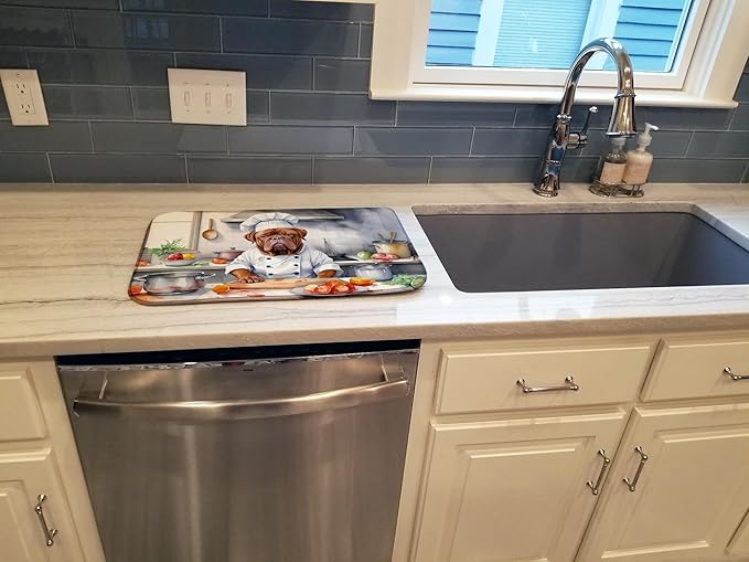 Caroline's Treasures DAC6241DDM Dogue de Bordeaux The Chef Dish Drying Mat Absorbent Dish Drying Mat Pad for Kitchen Counter Dish Drainer Mat for Countertop, 14 x 21", Multicolor
