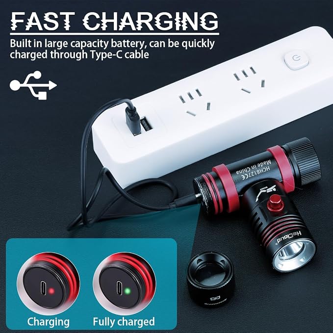 Scuba Dive Light 2000LM Super Bright Rechargeable Underwater Flashlight with IPX8 Waterproof, 3 Modes & USB Charging, Professional LED Diving Headlamp for Snorkeling, Caving, and Scuba Diving