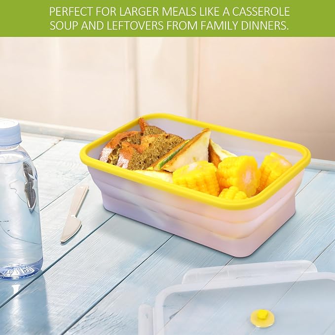 Set of 2 Extra Large Translucent Collapsible Silicone Food Storage Containers With Lids,82.8oz + 60.2oz Meal Prep Bento Lunch Boxes, Durable, Microwave,Dishwasher and Freezer Safe,BPA Free