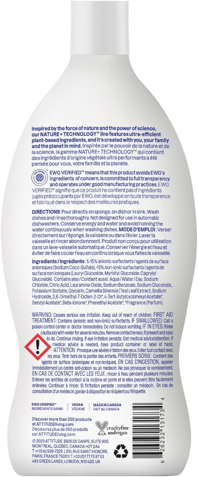 ATTITUDE Dish Soap, EWG Verified, Plant-Based & Vegan Dishwashing Liquid, Naturally Derived, Wildflowers Scent, 23.7 Fl Oz (Pack of 9)