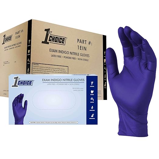 1st Choice Nitrile Disposable Gloves, 3 Mil Indigo XL Nitrile Gloves, Case of 1000 Medical Gloves Disposable Latex Free