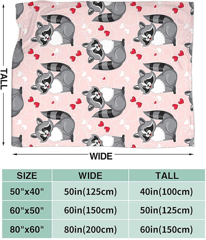 Tijuboni Pink Raccoon Throw Blanket Raccoon Gifts for Girls Boys Women Men Kids Adults Soft Flannel Fleece Blanket for Couch Sofa Bed Home Decor 60"x80"