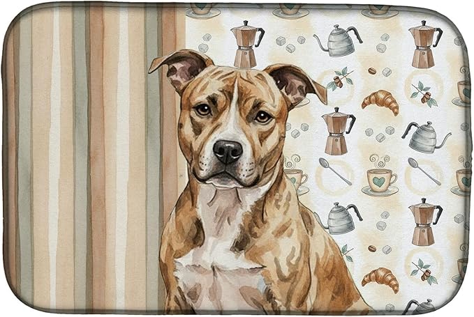 Caroline's Treasures Brindle American Staffordshire Terrier Coffee Bar Dish Drying Mat Absorbent Dish Drying Mat Pad for Kitchen Counter Dish Drainer Mat for Countertop, 14 x 21", Multicolor