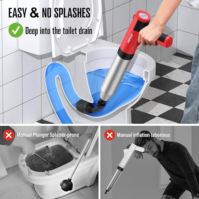 POPULO Electric Toilet Plunger, Air Power High Pressure Drain Clog Remover - Heavy Duty Toilet Unclogger Tool for Bathroom, Floors, Shower
