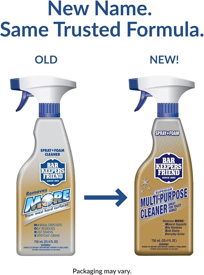 Bar Keepers Friend Spray + Foam Multipurpose Cleaner, 25.4 oz x 2, Surface Cleaner Removes Rust Stains, Mineral Deposits, Soap Scum, Grime & Tarnish