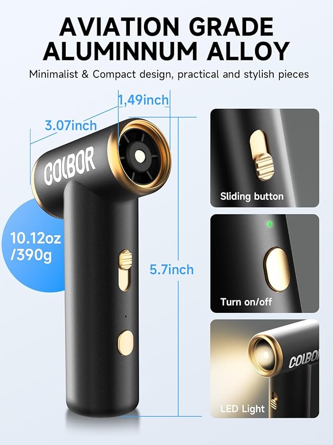 Compressed Air Duster COLBOR Electric Mini Blower for PC Cleaning Kit 100000RPM Cordless with LED Light & Nozzle Rechargeable Air Cleaner Keyboard Plumero de aire comprimido Turbo Jet Fan