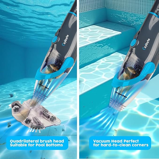 Handheld Pool Vacuum Cleaner, Rechargeable Pool Bottom Cleaner with Strong Suction, 1 H Runtime,for Above Ground/Inground Pools, Spas and Hot Tubs, Grey and White