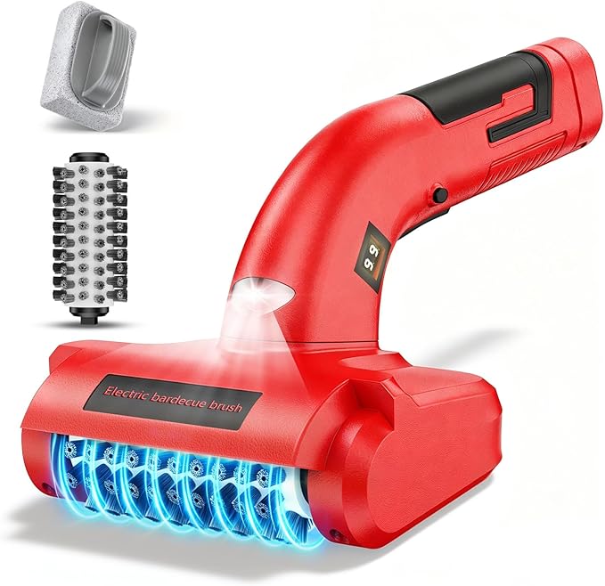 Electric Grill Brush, Electric BBQ Grill Cleaner Cordless Rechargeable 700 RPM Grill Cleaning Brush for Outdoor Barbecue Grill with LED Light, Stainless Steel Brush, Cleaning Stone, Safety Lock