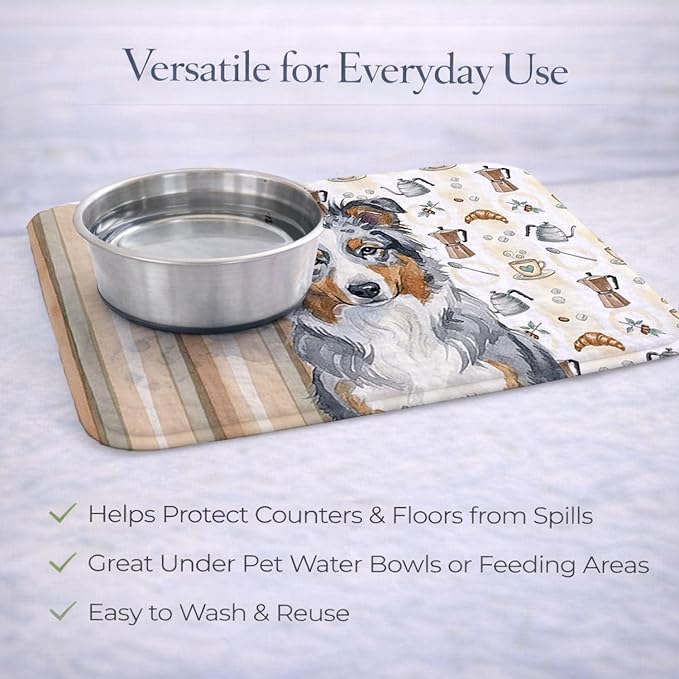 Caroline's Treasures Blue Merle American Shepherd Coffee Bar Dish Drying Mat Absorbent Dish Drying Mat Pad for Kitchen Counter Dish Drainer Mat for Countertop, 14 x 21", Multicolor