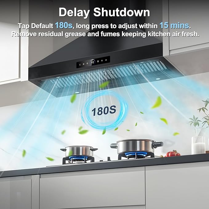 48 inch Range Hood Wall Mount, 1500 CFM with 4-Speed Gesture Sensing & Touch Control, Stainless Steel Ducted Kitchen Stove Vent Hoods with 4 LED Lights, Time Setting, Dishwasher-Safe Baffle Filters
