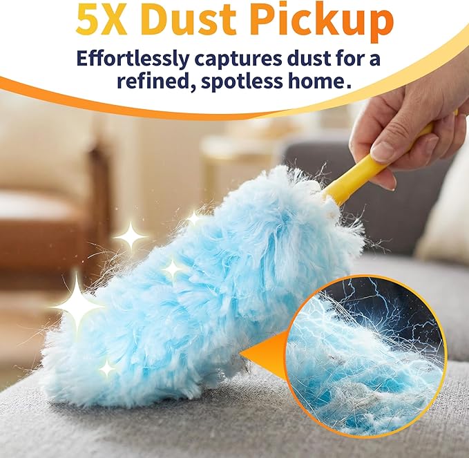 Heavy Duty Duster Refills for Swiffer Duster, Multisurface 360 Dusters with 3ft Extendable Handle and 1 Short Handle, 5X Microfiber Duster Disposable for Dusting Furniture Blinds Fans Walls (60 Count)