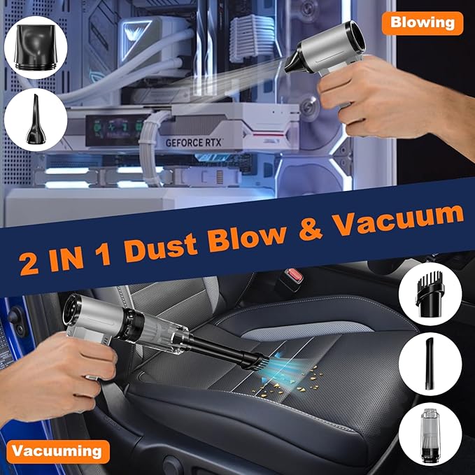 Buyounger 2-in-1 Air Duster-200000RPM Super Power Electric Duster with 8000mAh Battery, Continuously Adjustable Speed Cordless Air Duster Rechargeable for PC Keyboard, Car, Home, and Outdoor