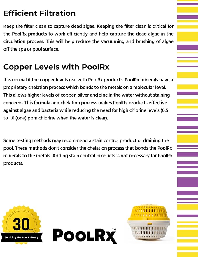PoolRx+ Mineral Algaecide 4-Unit Pack, up to 6-Month Algae Control, for 100-400 gallons, Yellow & White, New Formula with Silver.