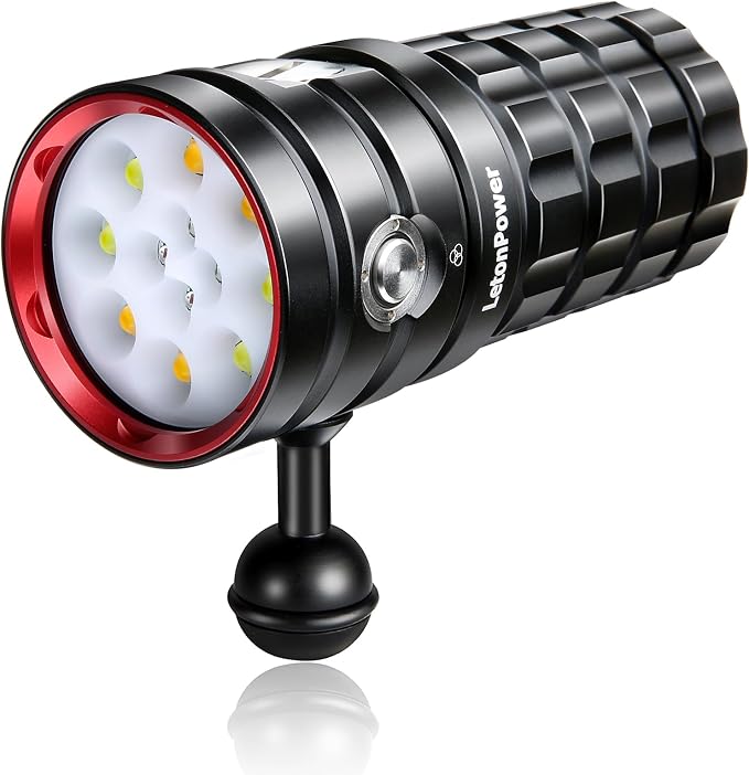 Diving Flashlight,LetonPower TS Pro 25000Lumens Underwater 100m Video Light, Scuba Dive Light, with Type-C Charging for Professional Outdoor Under Water Sports