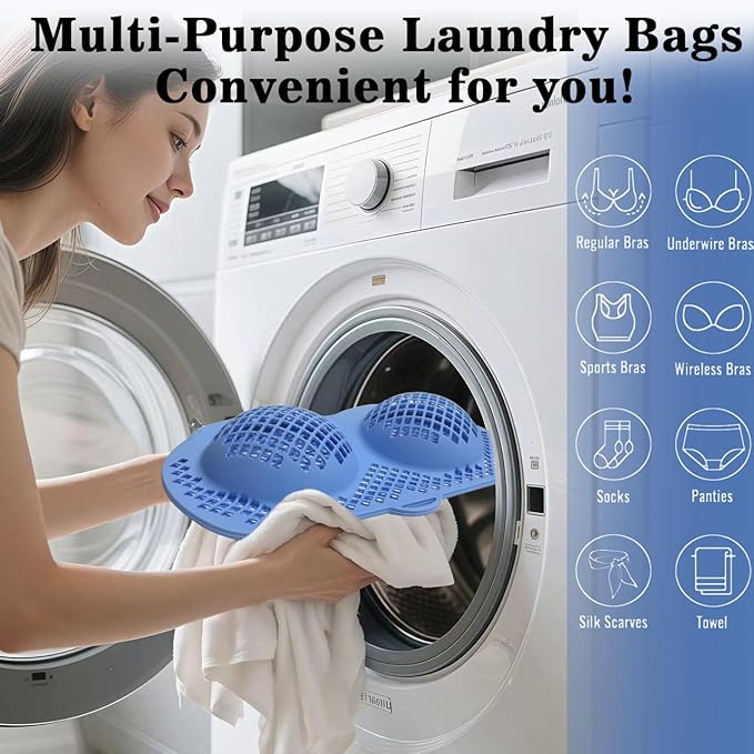 Silicone Bra Washing Bags for Laundry, Lingerie Laundry Mesh Bags, Keep Shape Delicate Wash Bra Bags Prevent Damage, Socks, Underwear, Protective Wash Bags with Lockable Zipper