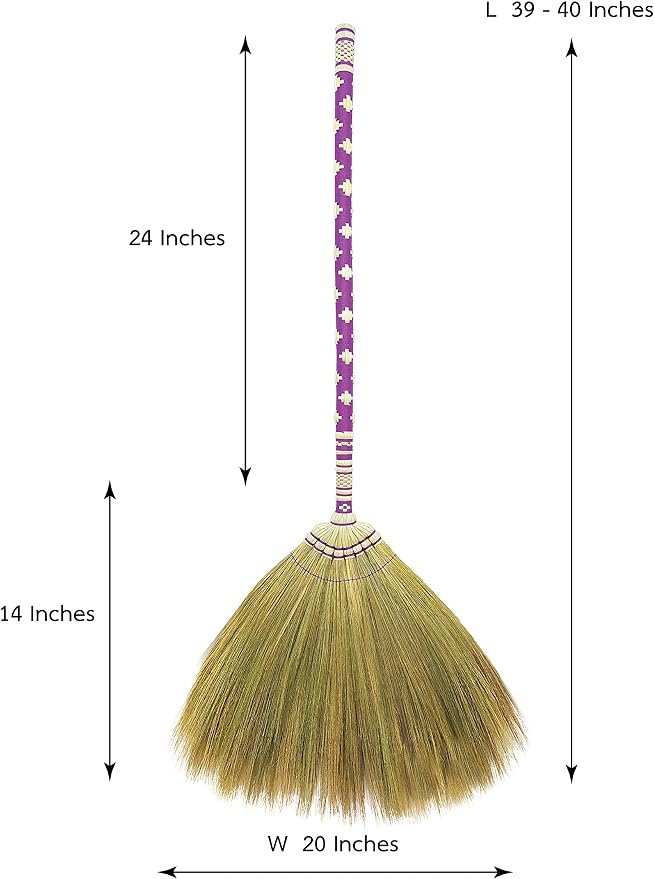 Asian Broom Whisk Broom Thai Natural Grass Broom Solid Wood Handle,Witch Broom, Broom for Floor Cleaning,House, Kitchen, Office (Purple) 40 Inch Asian Straw Broom for Wedding Jumping