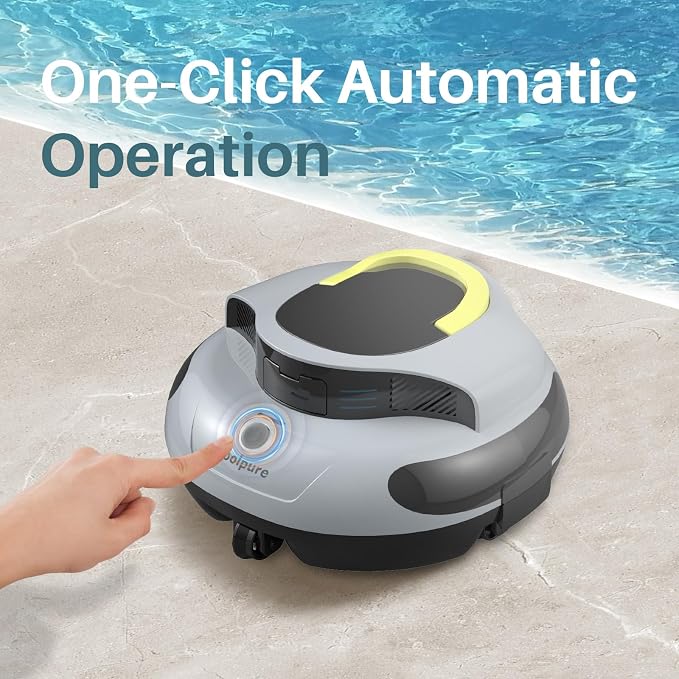 PoolPure Aquaguard SE II Cordless Robotic Pool Cleaner with 5000mAh Large Battery, 120-Min Operating Time, Adjustable Path Options for Above-Ground Pools and More (Grey-Yellow)
