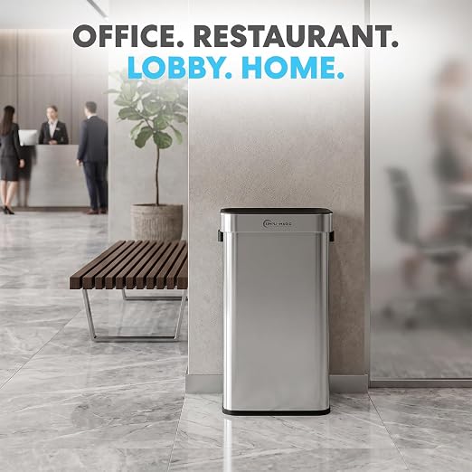 Simpli-Magic 18.5 Gallon (70L) Open Top Trash Can – Rectangular Commercial Trash Can – Smudge-Resistant, Easy to Clean, Non-Skid Base, Brushed Stainless Steel
