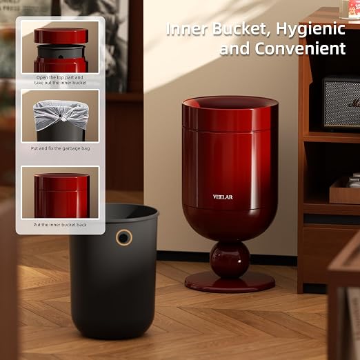 Bathroom Trash Can with Lid - Motion Sensor Smart Garbage Bin with Toilet Brush, 2 Gallon / 7L Small Automatic Trash Can, Odor-Control for Bathroom (Grey-Top Open)