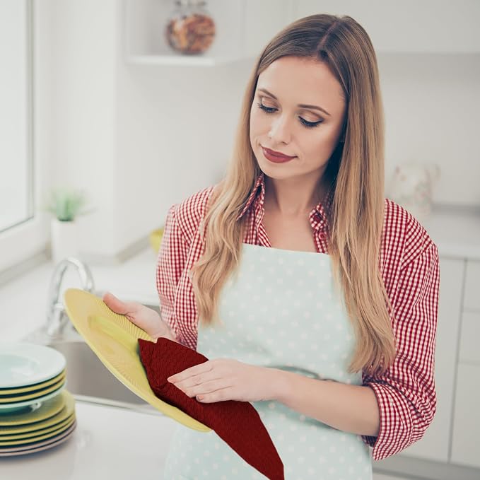 Infinitee Xclusives Premium Dish Cloth - Red [Pack of 4] 100% Cotton 13 x 13 Inches Kitchen Cloth - Premium Kitchen Rags – Pack of 3, 100% Cotton 15 x 25 Inches Absorbent Dish Rags