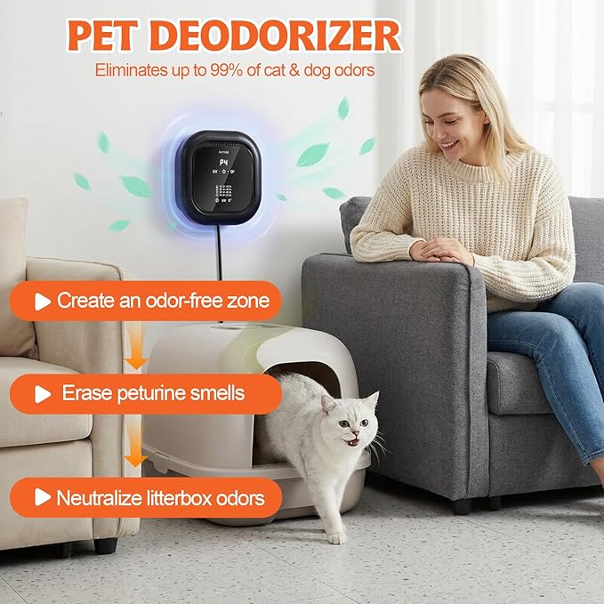 Cat Litter Deodorizer Ozone Odor Eliminator for Strong, Ozone Air Purifier for Pets, Destroys Pet Urine, Poof Odor, and Lingering Household Smells in Rooms, Car, Toilet (Plug-in version)
