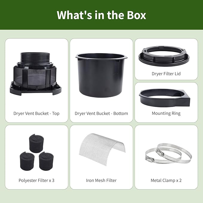 2026 Exclusive 3-in-1 Indoor Dryer Vent Kit - Dryer Lint Catcher Box Water Filter Bucket - Indoor Dryer Lint Trap for Electric Dryer | Black No Duct Included