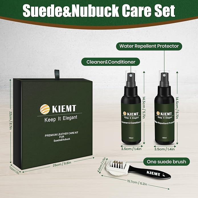 KIEMT Premium Suede and Nubuck Care kit,Leather Cleaner and Conditioner,Suede Protector Spray,Double Face Leather,Suede Cleaner for Shoes,Couch,Boot,Furniture