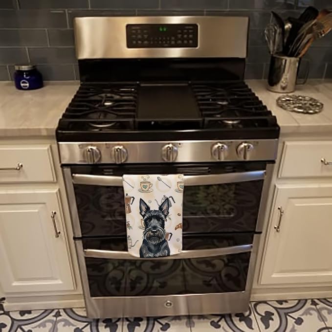 Caroline's Treasures Scottish Terrier Coffee Bar Kitchen Towel Velour Plush Front and Cotton Loop Back Machine Washable