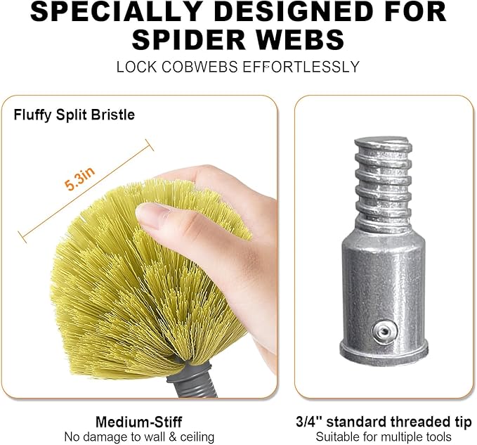 ARTIPOLY 4-12ft Cobweb Duster with Extension Pole, 20 Foot High Reach Feather Dusters with Bristles for Cleaning Outdoor Indoor, 4-Stage Spider Web Remover with Telescopic Pole for Ceiling Wall Yellow