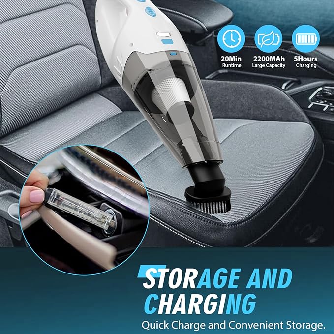 FUOAYOC Handheld Vacuum Cordless,6KPA Powerful Suction Hand Held Vacuum with LED Light/Multi Accessories