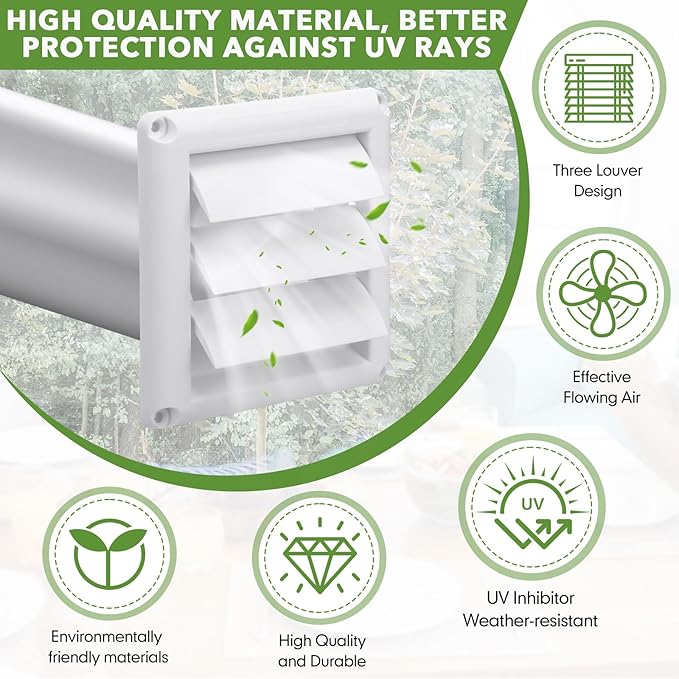 Glooglitter Dryer Vent Kit 4 Inch Dryer Ducting Tube Vent Hose Connector Wall Ducting Kit for Air Circulation(Silver)