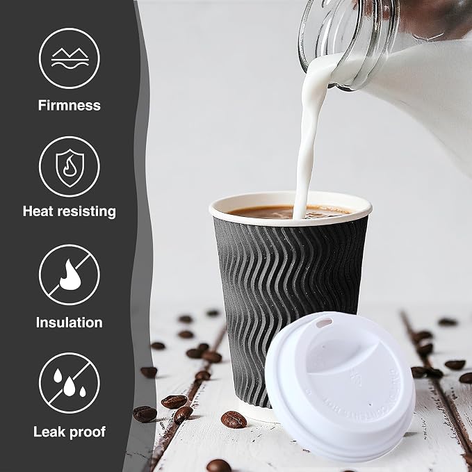 Disposable Wavy Insulated Cups, 12 Ounce, 98 Count, 20 Bonus Lids, for Hot or Cold Drinks, Assorted Colors