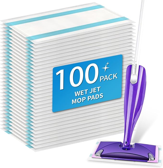 100 Pack Wet Jet Pads for Swiffer Mop - Disposable Wet Jet Refills for Multi-Surface Floor Cleaning, 4-Layer Thickened Mop Pads for Swiffer Wet Pads Refill, Heavy-Duty Dirt Locking | Super Absorbent