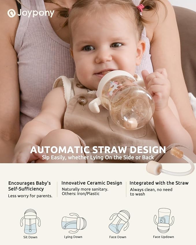 Joypony Sippy Cups for Toddlers 1-3, Spill Proof Weighted Straw Cup with Handle for Baby 6 Months + old, 2 Pack, Total 4 Silicone Straws, PPSU, BPA Free, 9 oz (Pink)