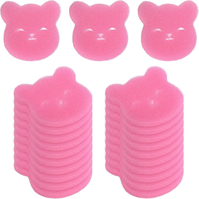 M METERXITY 40-Pack Hot Tub Scum Absorber, 12x12 Cm/4.7x4.7 Inch Sponge Little Bear Pattern Scum Balls for Spa, Bathtub and Swimming Pool to Soak Up Oils Bathtub Accessories [Pink]