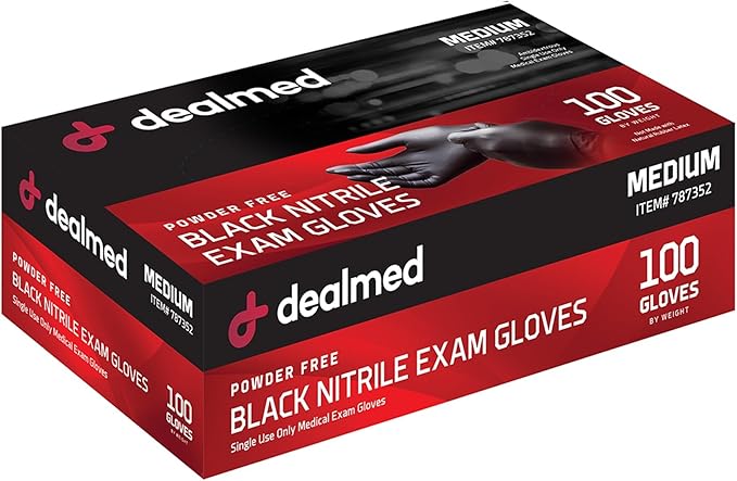 Dealmed Black Nitrile Exam Gloves – Disposable Multi-Purpose Use Medical Gloves Use for First Aid and Medical Facilities